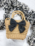 Black Bow Straw Purse