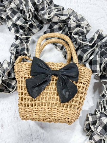 Black Bow Straw Purse