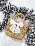 White Bow Straw Purse