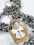 White Bow Straw Purse