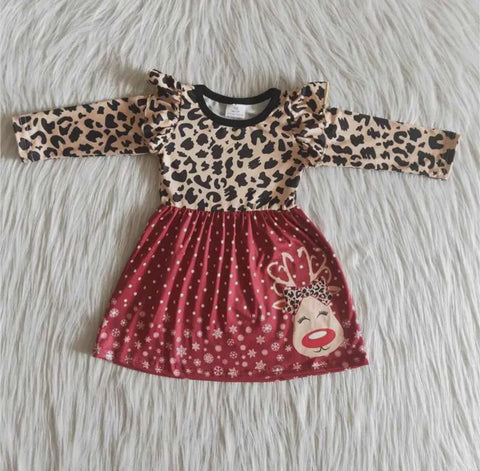 Little Reindeer Leopard Long Sleeve Dress