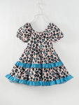 Blue Leopard Butterfly Ruffle Girl Twirl Dress