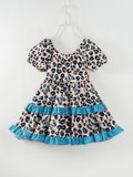 Blue Leopard Butterfly Ruffle Girl Twirl Dress