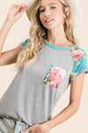 Blooming Perks Mint Floral Pocket Ladies Tee