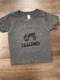 Easy Distracted By Tractors Grey Tee