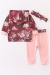 Baby Magic Maroon & Pink Floral 3 PC Set