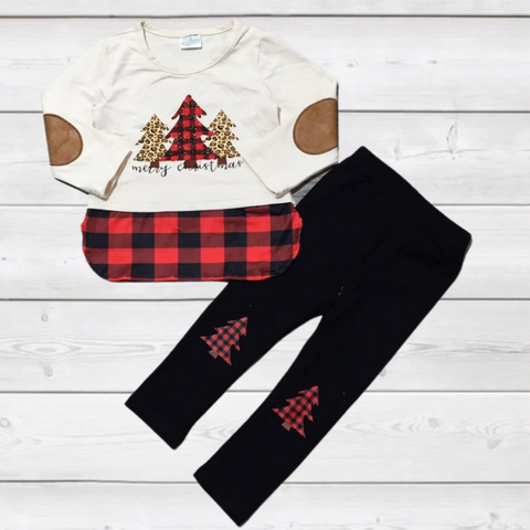 Trio Christmas Trees Buffalo Plaid Top and Leggings Set