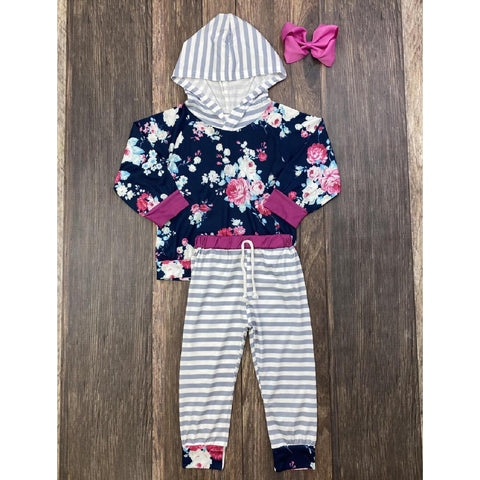 Such A Gem Navy Floral 2PC Baby Set