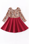 Big Picture Leopard and Wine Long Sleeve Twirl Dress