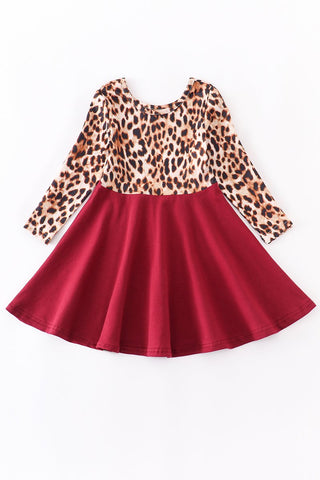 Big Picture Leopard and Wine Long Sleeve Twirl Dress