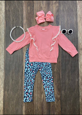 Legacy Pink Ruffle Top and Leopard Pant Set