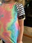 Tie Dye Tee w/ Leopard Trim