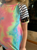 Tie Dye Tee w/ Leopard Trim