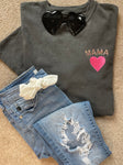 Round of Applause Embroidered Mama Charcoal Tee