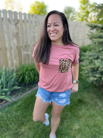 Must Be Fierce Mauve Leopard Pocket Tee