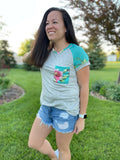 Blooming Perks Mint Floral Pocket Ladies Tee