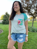 Blooming Perks Mint Floral Pocket Ladies Tee