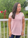 Summer Blooms Raglan Short Sleeve Pink Ladies Tee