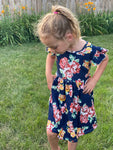 Fall Florals Navy Flutter Sleeve Dress