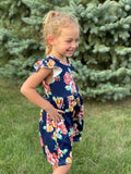 Fall Florals Navy Flutter Sleeve Dress