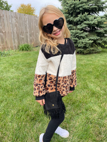 Chill Vibes Fuzzy Sherpa Leopard Pullover