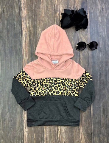 Classic Color Block Leopard and Pink Hoodie