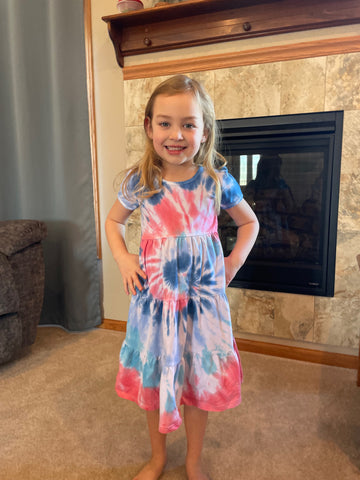 Founded Tie Dye Tiered Twirl Short Sleeve Dress