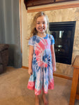 Founded Tie Dye Tiered Twirl Short Sleeve Dress