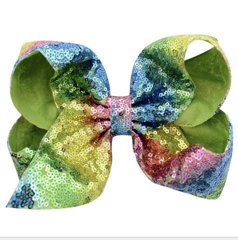 Large Sequin 6" Hair Bow - Neo Rainbow