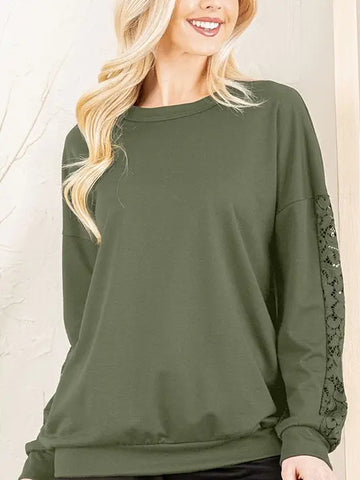 Obviously Olive Crew with Lace Long Sleeve